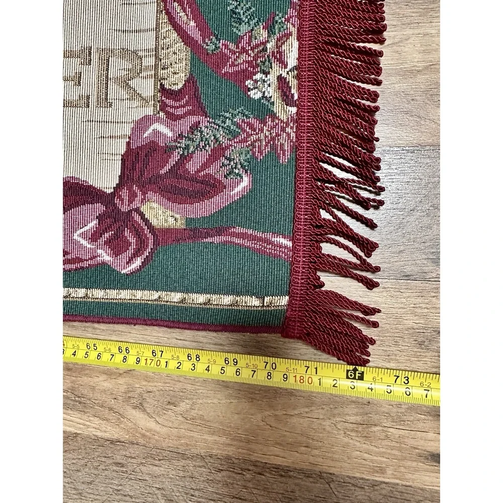 NWOT Christmas Tapestry Table Runner Peace Joy Noel Cheer 6'x 13.25